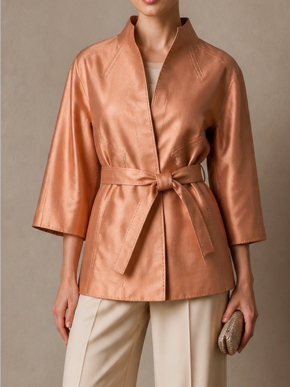 Haute Couture Chado Ralph Rucci Silk Jacket 8 Kimono Sleeves Pockets Sash Rare